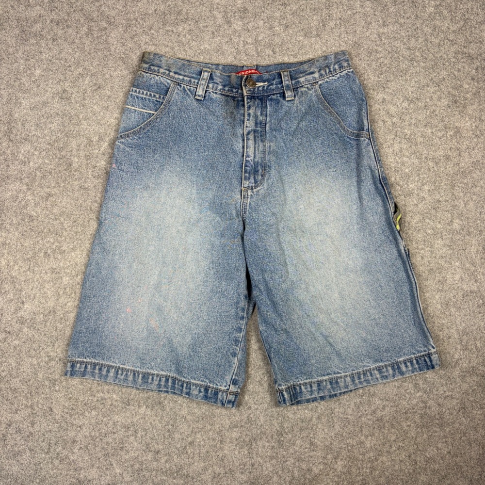 Unionbay Mens Carpenter Denim Shorts Light Wash Blue Utility Y2K Baggy 30